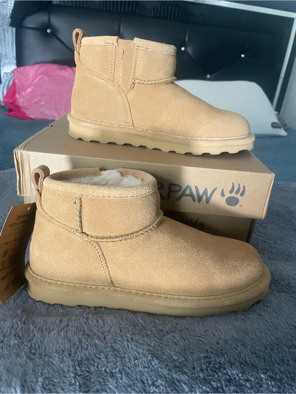 BearPaw Kids Tan Suede Short Shearling Boots